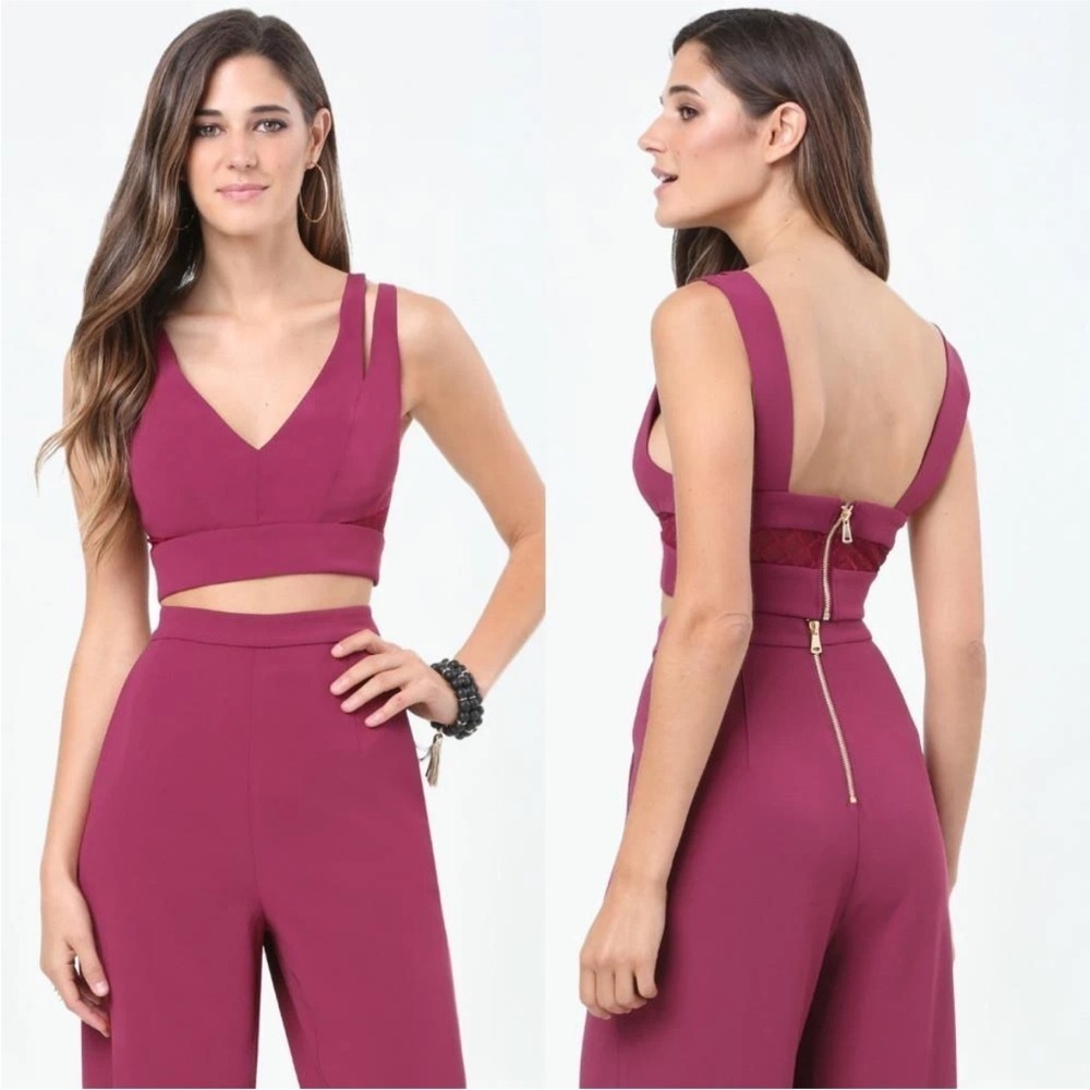 BEBE DIAMOND MESH INSERT TOP CROPPED CROP TOP